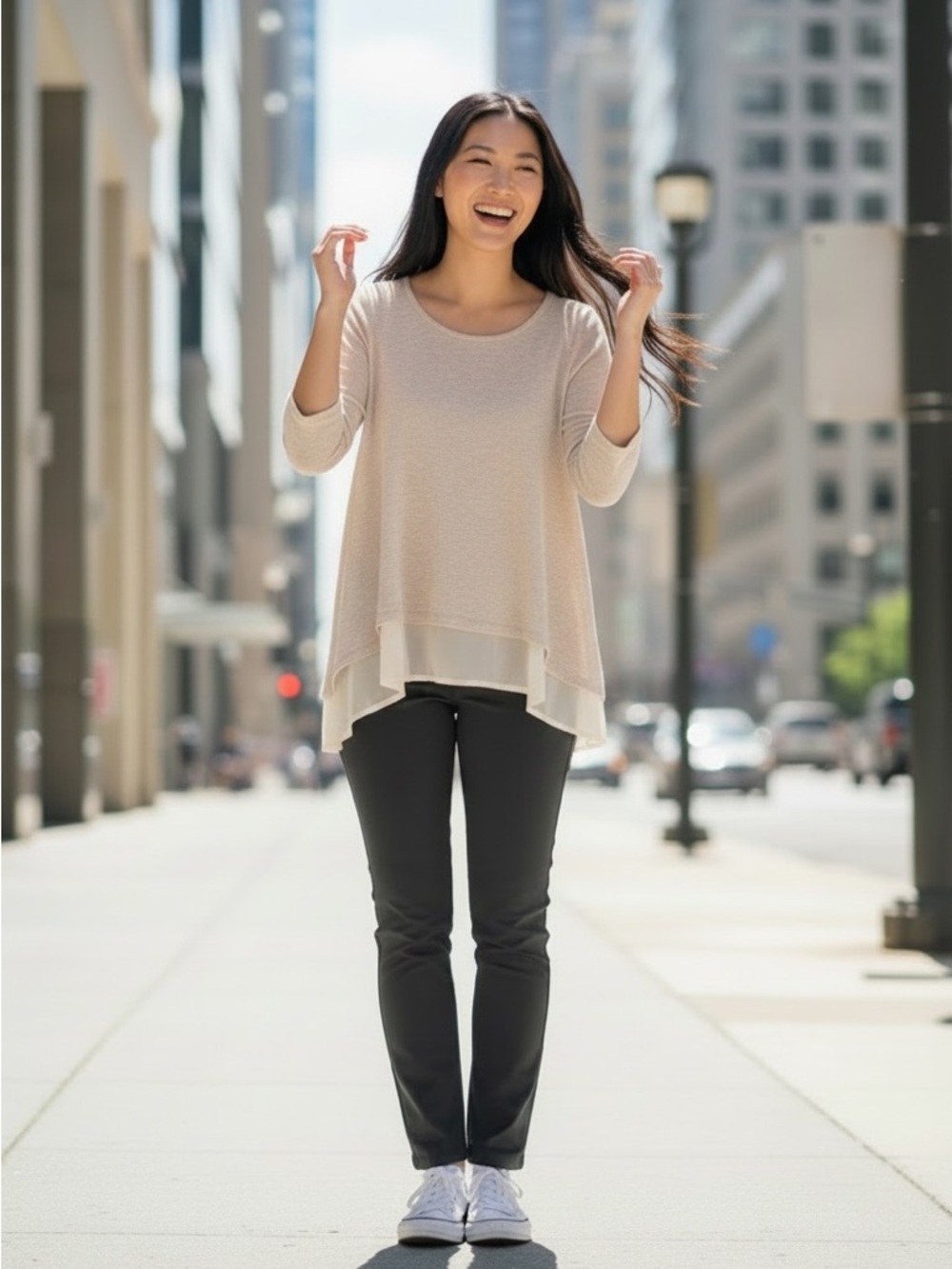 Kimchi Blue Lightweight Layered Beige Top